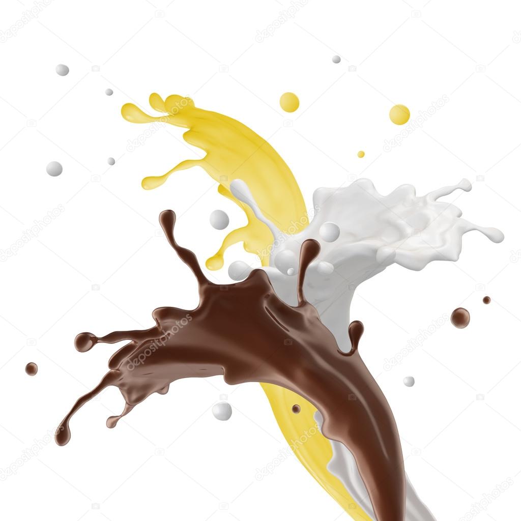 3d mixed banana chocolate milkshake drink splash