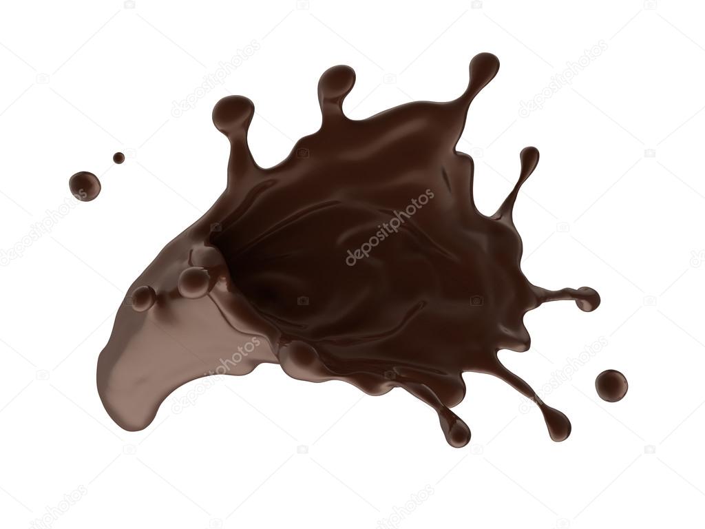 Hot dark chocolate or coffee dynamic splash isolated on white