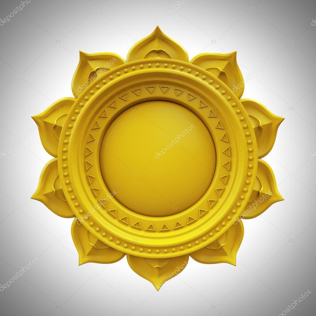 Yellow Manipura solar plexus chakra base, 3d abstract symbol, isolated color design element
