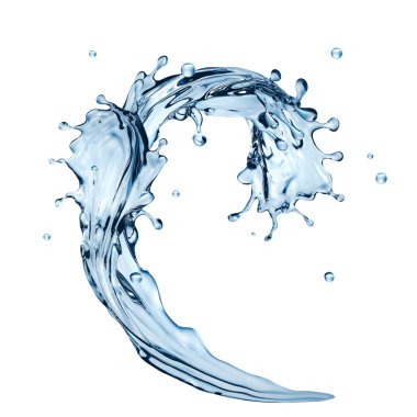 3D su dalgalı splash illüstrasyon, sıvı sıçramasına beyaz izole.
