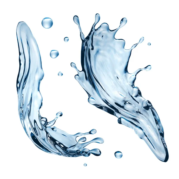 3d salpicadura de agua ilustración, salpicadura de líquido aislado en blanco — Foto de Stock