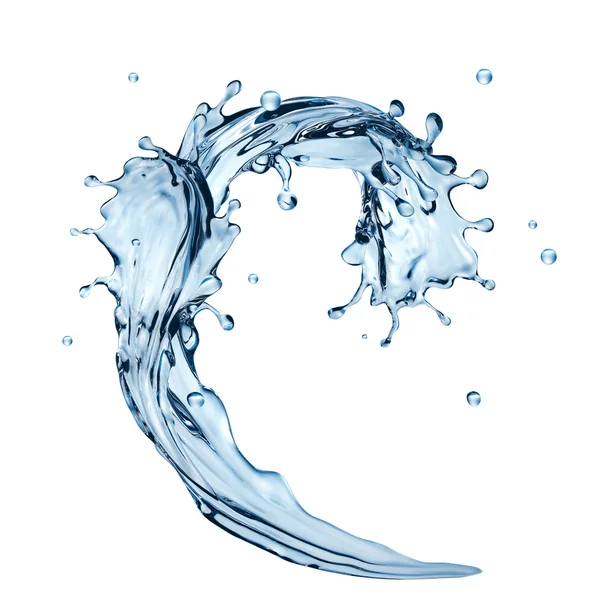 3D su dalgalı splash illüstrasyon, sıvı sıçramasına beyaz izole.