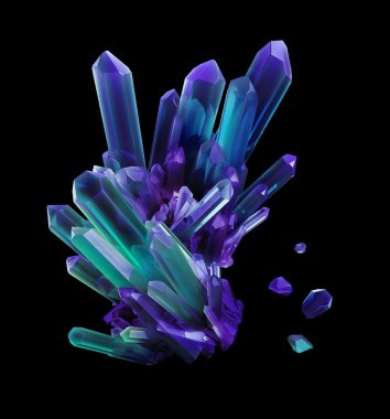 blue violet crystals, geological shapes, 3d object isolated on b clipart