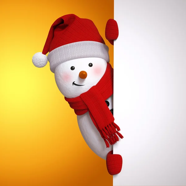 Boneco de neve engraçado com banner — Fotografia de Stock