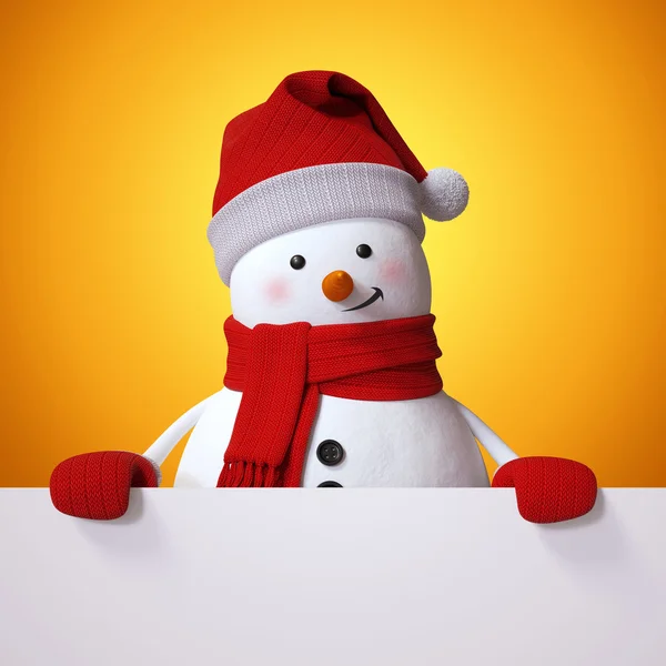 Boneco de neve engraçado com banner — Fotografia de Stock