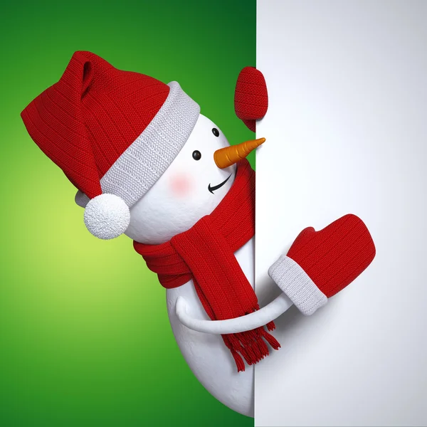 Funny snowman with banner — Stock Photo, Image