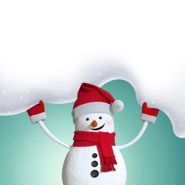 Boneco de neve bonito segurando banner em branco — Fotografia de Stock
