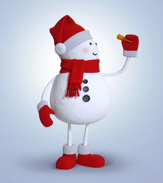 Cute snowman holding carrot nose — Stock Photo, Image