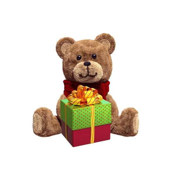 Speelgoed teddy bear, met geschenkdozen Rechtenvrije Stockafbeeldingen