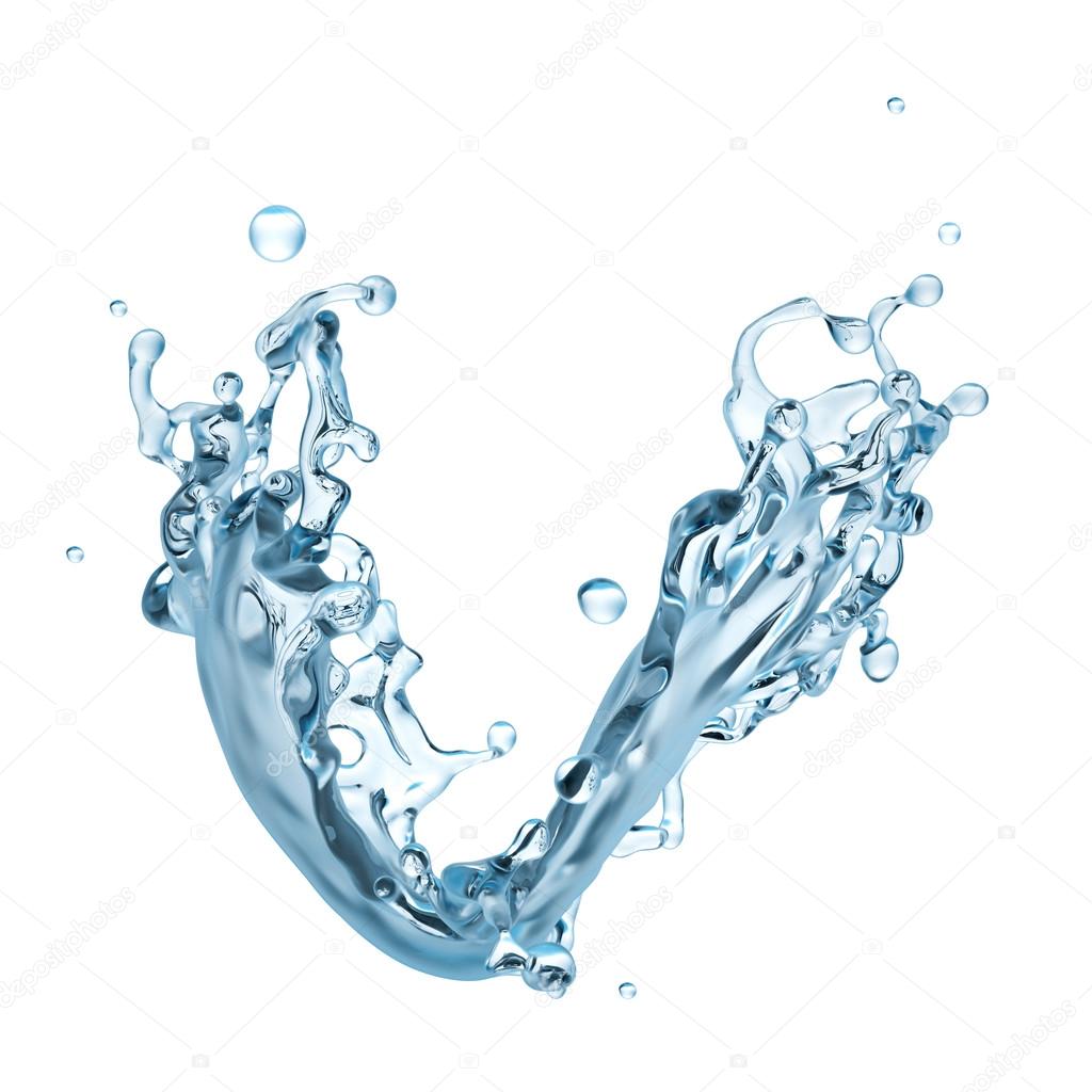 3d abstract water splashing clip art, isolated liquid design ele