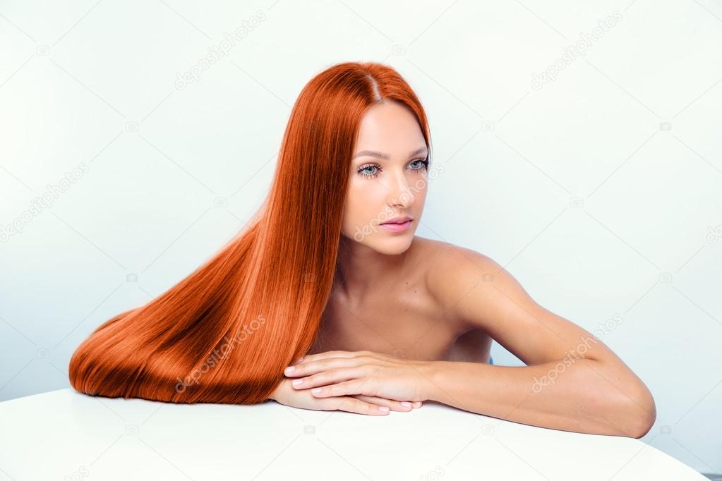 fashion model with long red hair