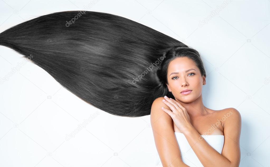 brunette woman with long shiny hair