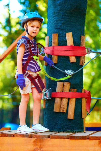 Kablo rota ağaçlar arasında yüksek aşırı spor Macera Park'ta geçen genç çocuk — Stok fotoğraf
