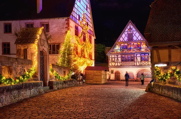 Cozy Street Kaysersberg Old Village Christmas Holidays Alsace France — Stock Photo, Image