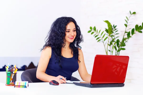 Mulher sorridente trabalhando no escritório — Fotografia de Stock