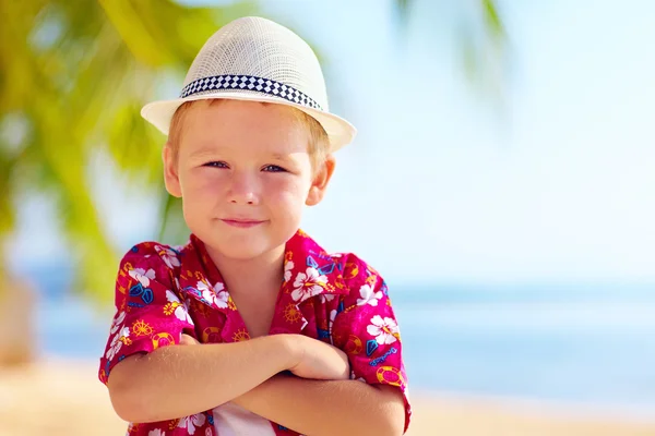 Cute stylish boy on the beach — Stock Photo, Image