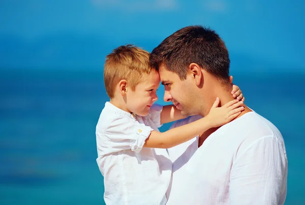 Cute father and son embracing, family relationship — Stock Photo, Image