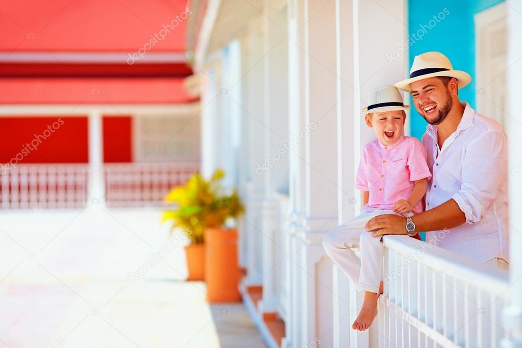 portrait of happy family on caribbean vacation