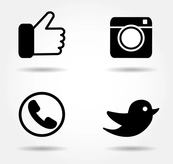 Siyah simge seti. Sosyal medya vektör düğmesi. Facebook twitter whatsapp arka plan için app,instagra web,mobile.facebo Beğen Logo izle — Stok Vektör