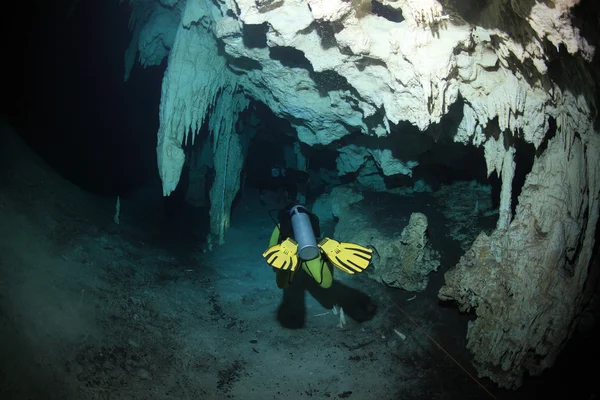 Jeskynní potápění v cenote podvodní jeskyně Stock Obrázky