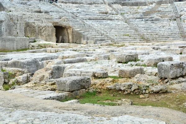 The Ancient Greek Theater at Syracuse in Sicily, dating back 2,500 years. One of the largest Ancient Greek theaters ever built. View from the Orchestra