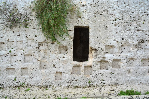 Antica Greca Dei Morti Sepolcrale Siracusa Sicilia Con Tombe Rupestri — Foto Stock