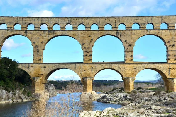 Antiguo Puente Romano Del Acueducto Viaducto Gard Más Alto Todos — Foto de Stock