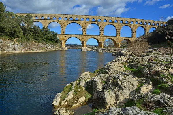 Antiguo Puente Romano Del Acueducto Gard Puente Del Viaducto Sobre — Foto de Stock