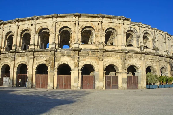 Vnější Stěna Starověkého Římského Amfiteátru Nimes Jihu Francie Jeden Nejlépe — Stock fotografie