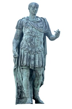 Roma Jül Sezar 'ın bronz heykeli, beyaz arka planda.