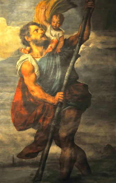 Olieverfschilderij door tintoretto van saint christopher — Stockfoto