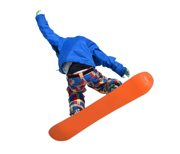 Snowboarder mit orangenem Brett — Stockfoto