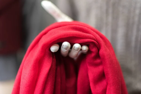 Pakaian Toko Syal Merah Kasmir Showroom Toko Pakaian Produk Wol — Stok Foto