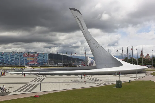 stock image Olympic flame on the Olympic Square in Sochi Olympic Park