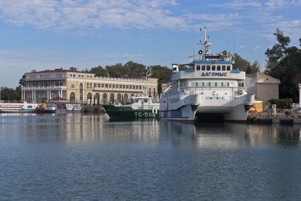 Katamaran "Dagomys" onuncu quay Sochi Limanı — Stok fotoğraf