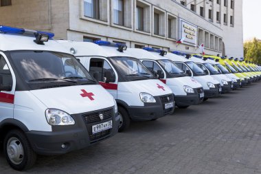 Ambulances near the building Government of Vologda region, Russia