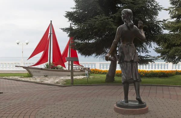 Sculptural composition Assol and Scarlet Sails on the seafront in resort Gelendzhik, Krasnodar Region, Russia