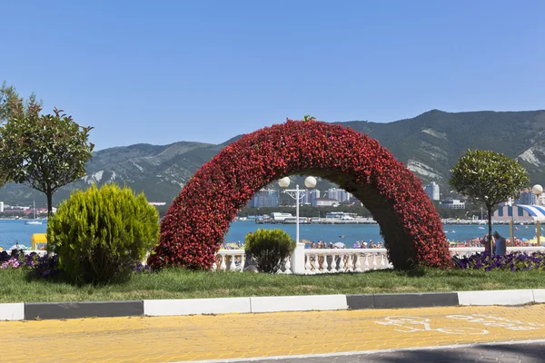 Arco floreale sul lungomare della località di Gelendzhik, regione di Krasnodar, Russia — Foto Stock