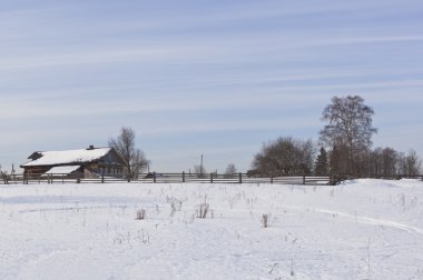 Kırsal kış manzara. Görünüm köyü Rogachiha, Verhovazhskogo district, Vologda region, Rusya Federasyonu