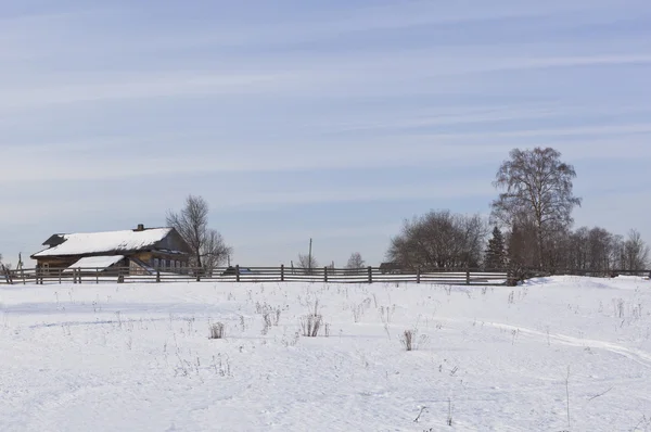 Rural Winter Landscape View Village Rogachiha Verhovazhskogo District Vologda Region — Stock Photo, Image