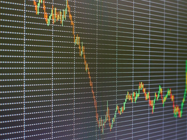 Stock market chart, graph on black background.