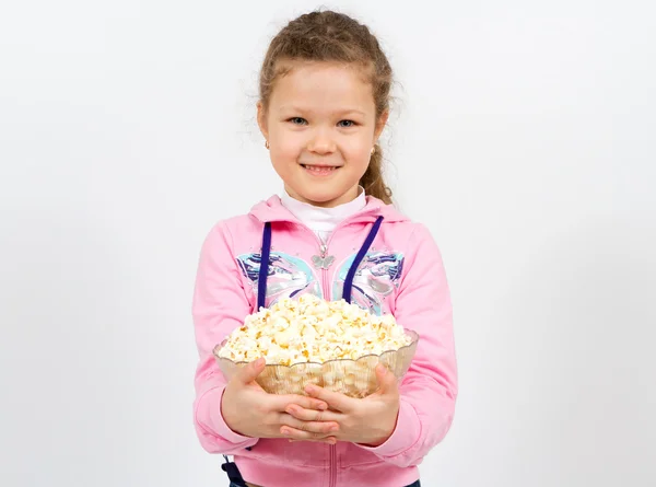 Portrét holčičky s popcorn — Stock fotografie