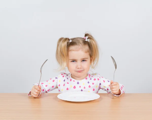 Vork en lepel met meisje — Stockfoto