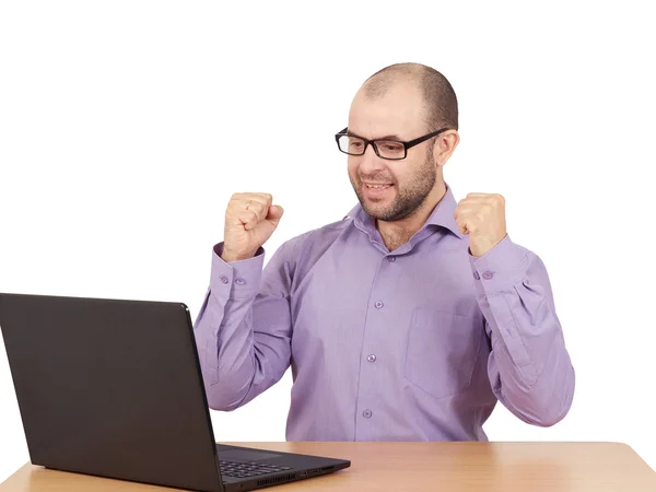 Homem de negócios careca com barba vestindo camisa e óculos — Fotografia de Stock