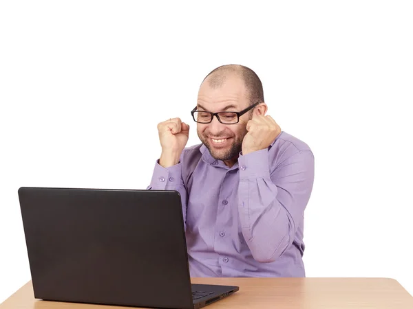 Homem de negócios careca com barba vestindo camisa e óculos — Fotografia de Stock