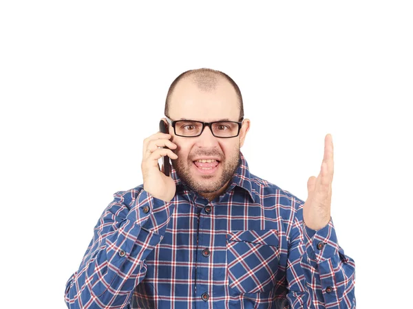 Hombre enojado en gafas grita en el teléfono . — Foto de Stock