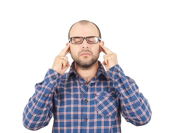 Hombre con gafas sosteniendo la cabeza con las manos . —  Fotos de Stock