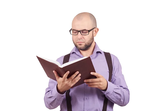 Hombre caucásico profesor lectura libro — Foto de Stock