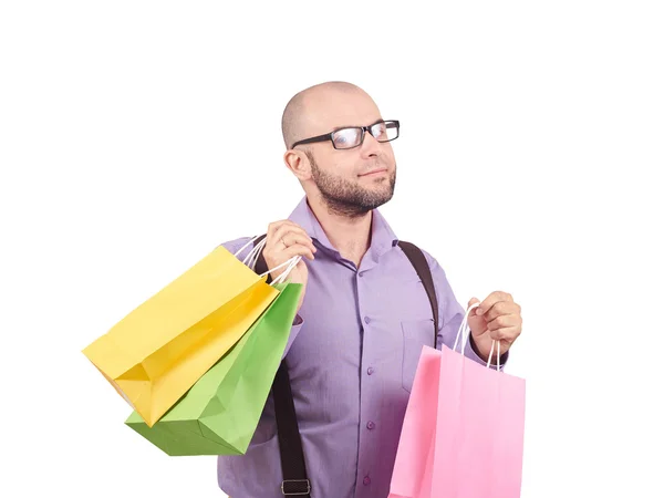 Homme avec des sacs en papier coloré shopping — Photo
