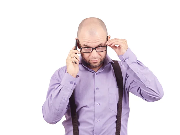 Hombre calvo hombre de negocios hablando por teléfono . — Foto de Stock